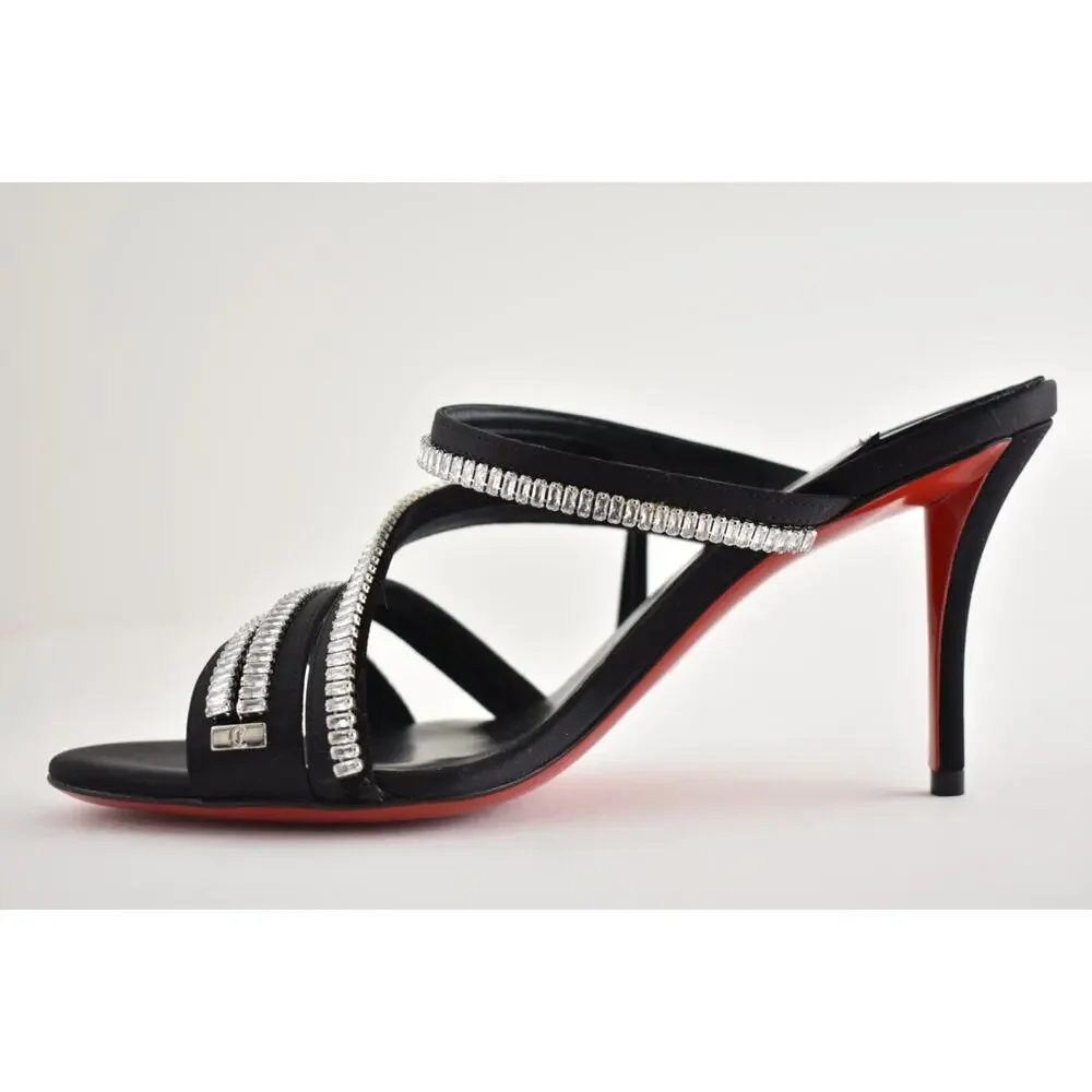 Christian Louboutin Merylzip Strass 80 Black Crystal Sandal Mule Heel Pump 41